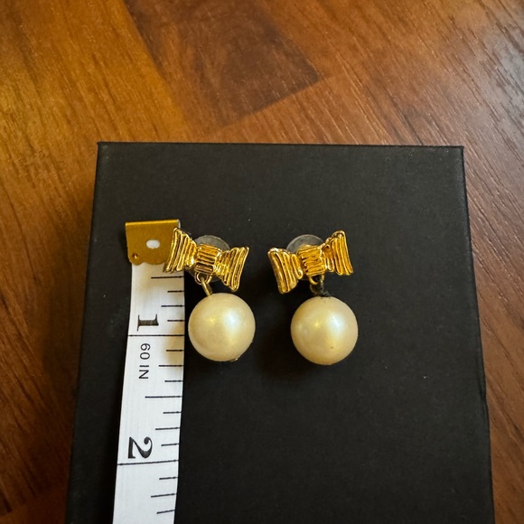 Kate Spade Gold Tone Bow and Cream Pearl Earrings - Picture 5 of 6